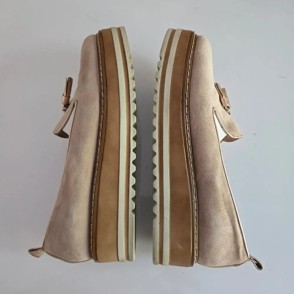 Michele Lopriore Cassidy Tan Suede Platform Loafers Tassel Euro Chic Size 37 7